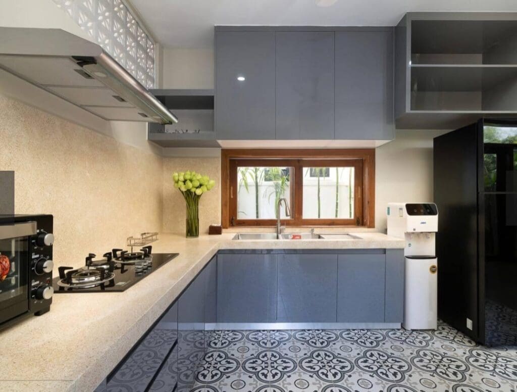 modern kitchen in a Siem Reap villa, part of an Airbnb investment