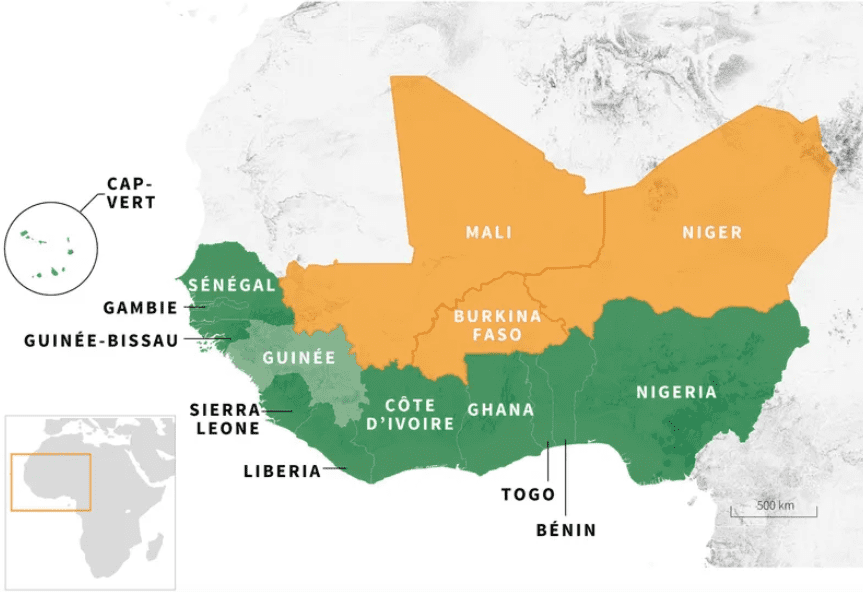 Map of the member countries of the Economic Community of West African States (ECOWAS)