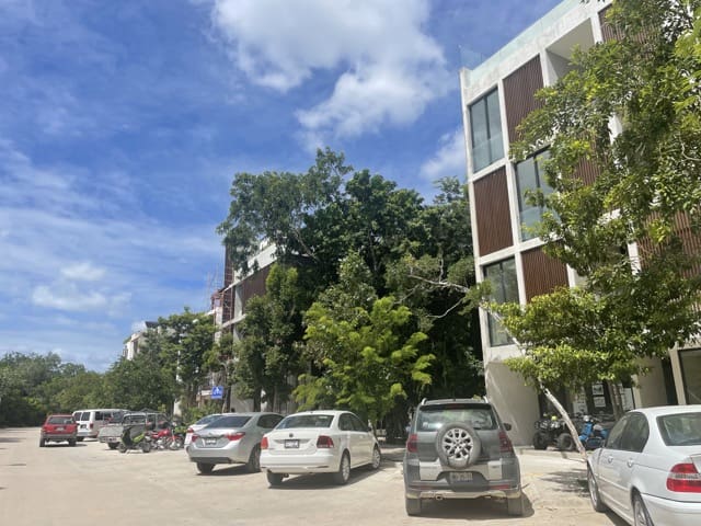 Parking in front of the building Parking in front of the building
