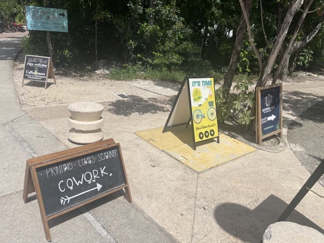 Tulum signs for coffee shop, coworking space and other shops Tulum signs for coffee shop, coworking space and other shops