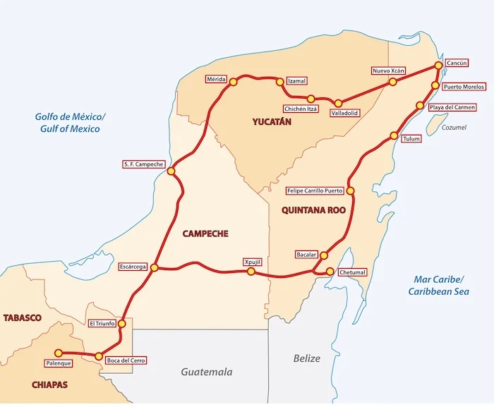 Map of El tren Maya