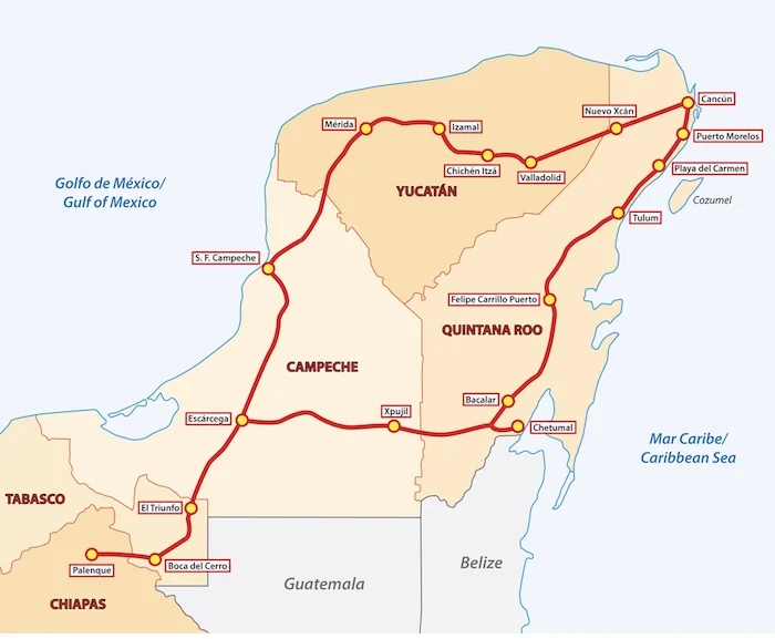 Map of El tren Maya Map of El tren Maya