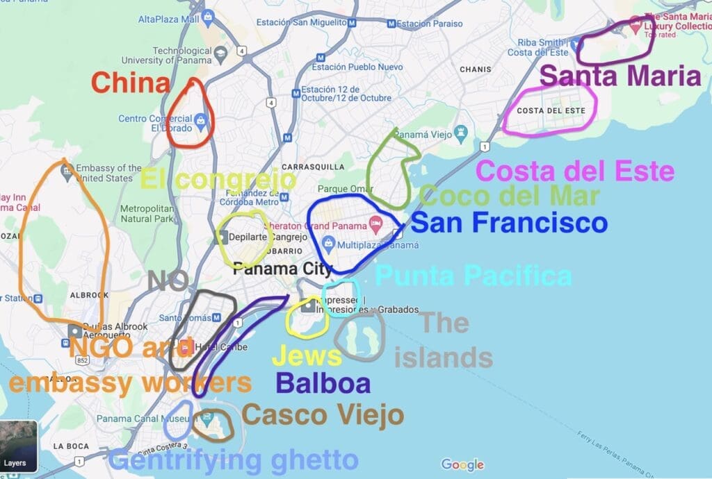 map of in which neighbourhoods to invest in the panama city real estate market