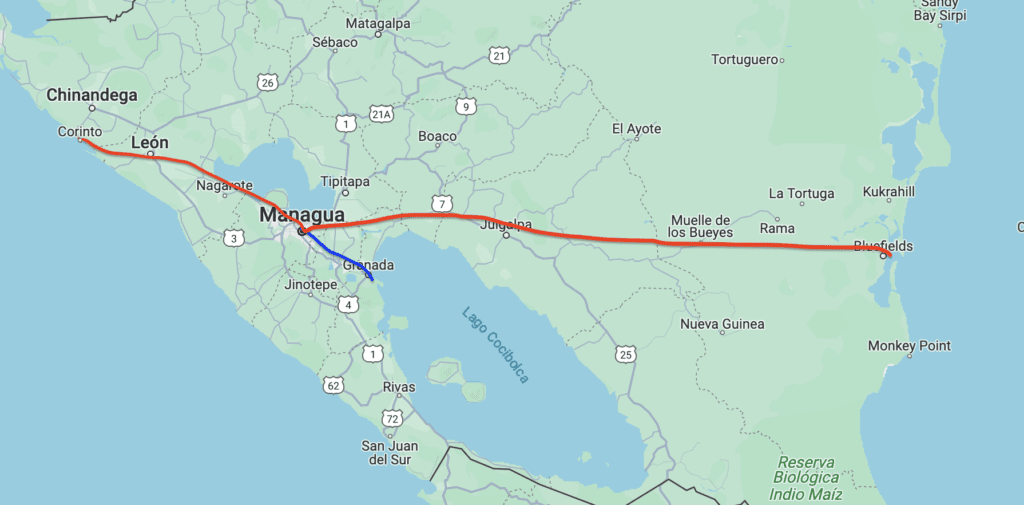 map of new railways to be built by china in Nicaragua