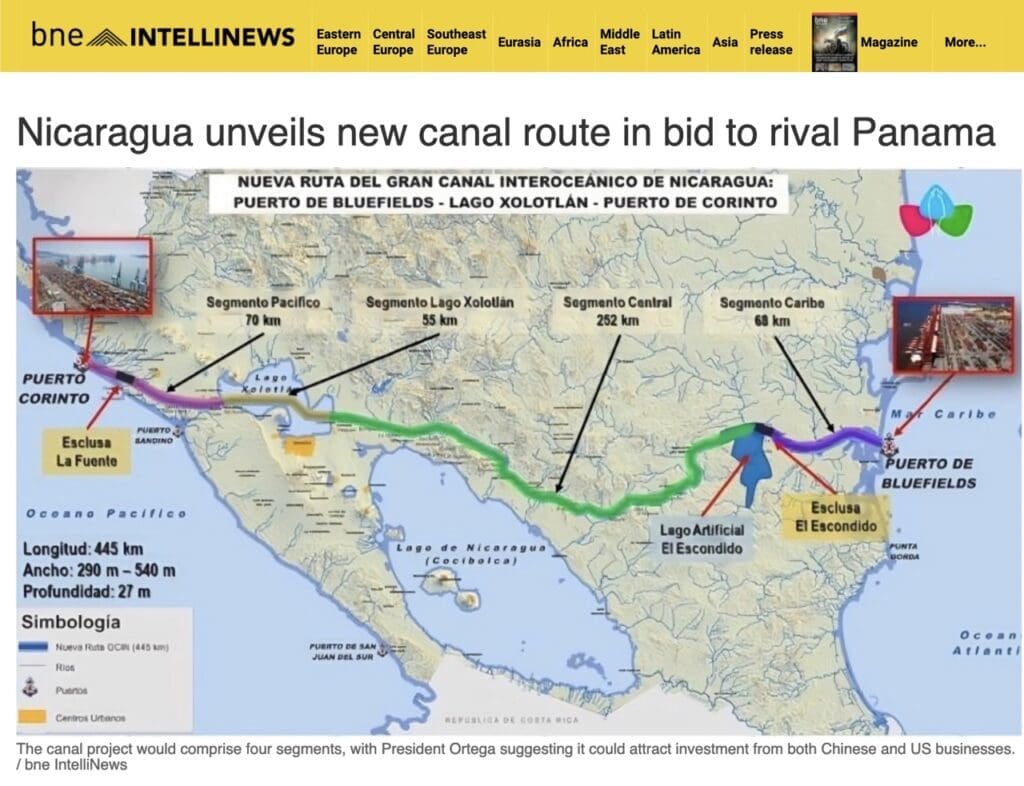 Path of new canal in Nicaragua