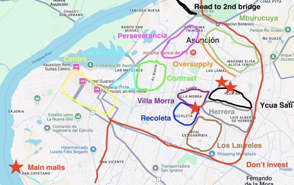 Asuncion real estate investing neighbourhoods map