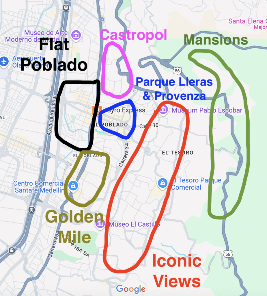 Real estate investment neighborhoods in El Poblado in Medellin