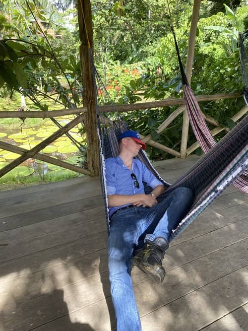 Ladislas sleeping in a hammock