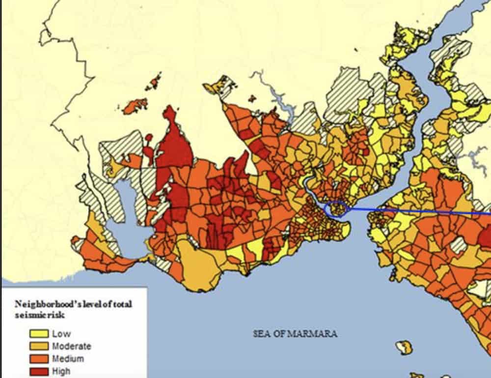 Map of Istanbul neighborhoods level of seismic risk 