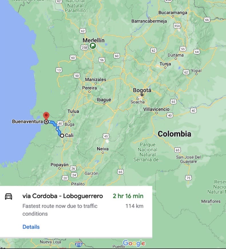 cali to buenaventura distance