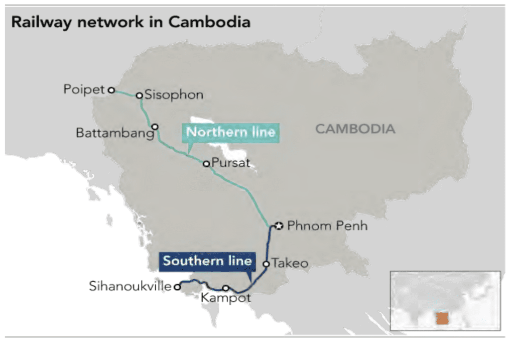 Rail network in Cambodia.