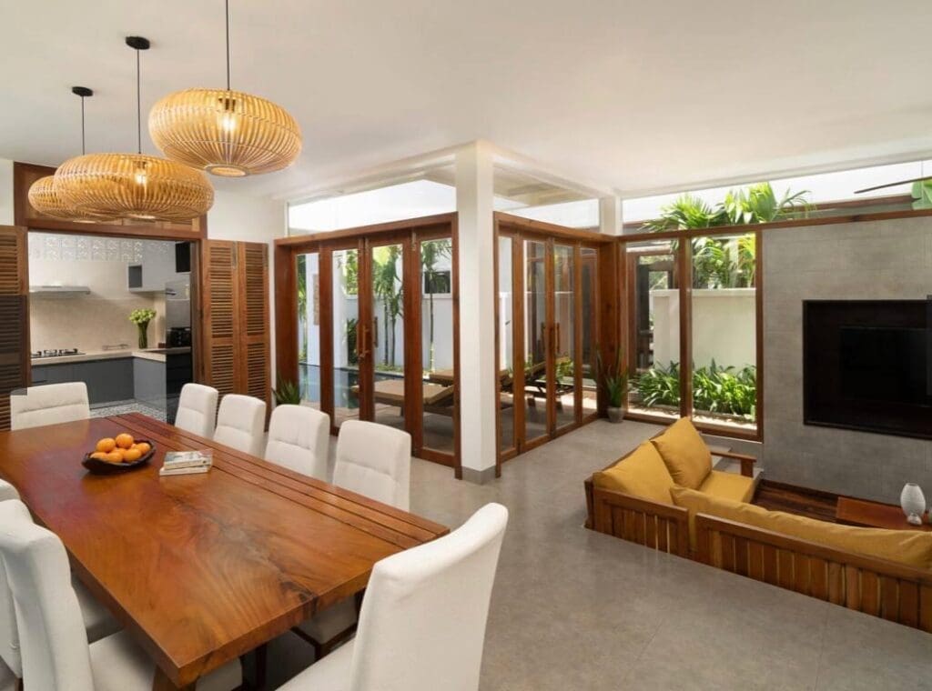 living and dining area in a Siem Reap Airbnb villa