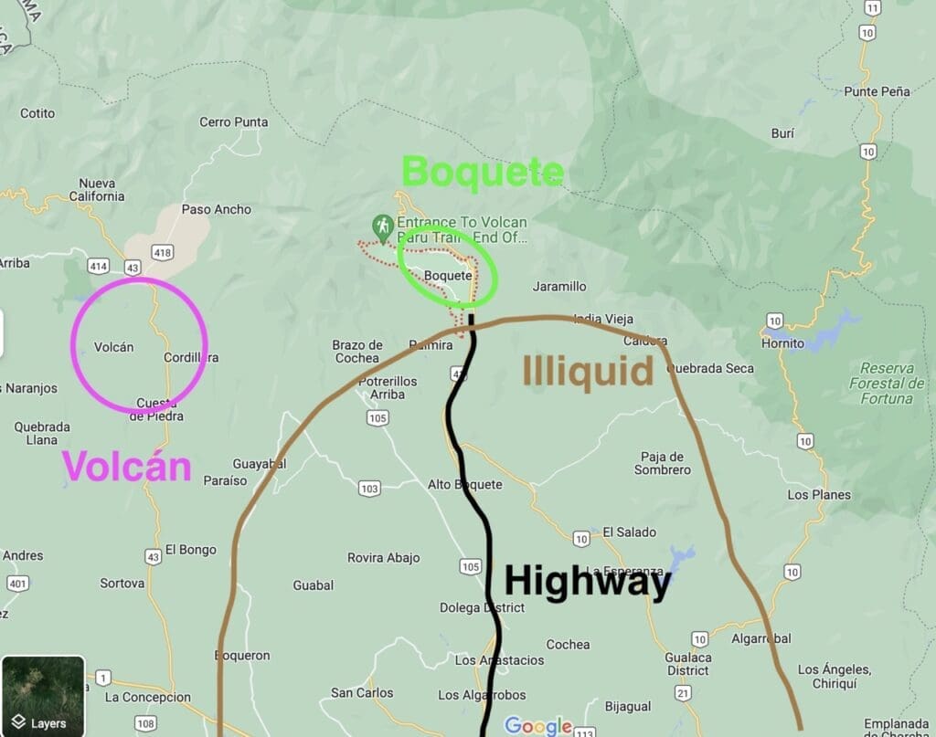 Carte du marché immobilier de Boquete