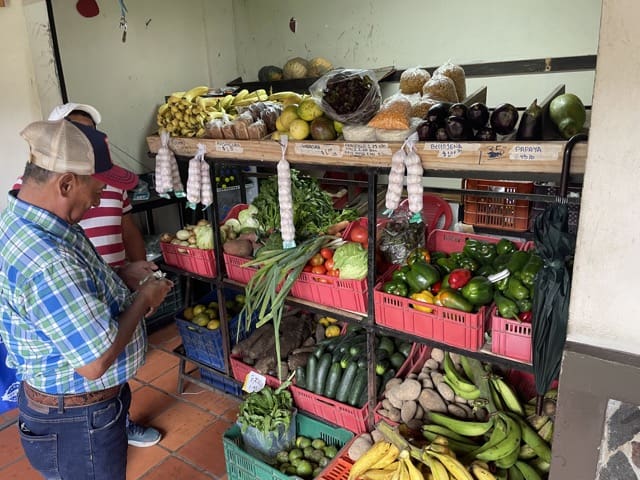 Étal de légumes au marché local de Boquete