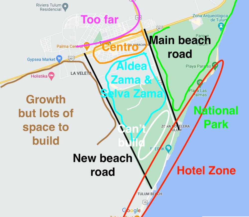 Tulum real estate investment neighborhoods heat map