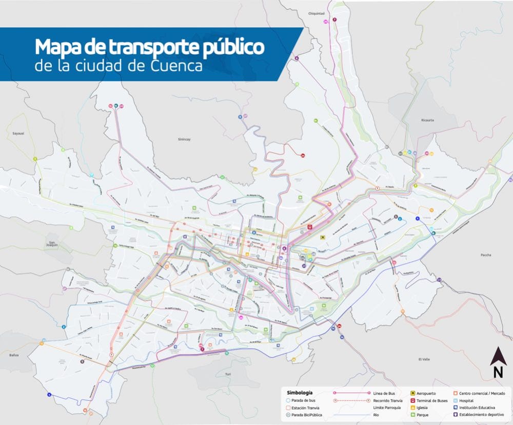 Public transport map of Cuenca, Ecuador