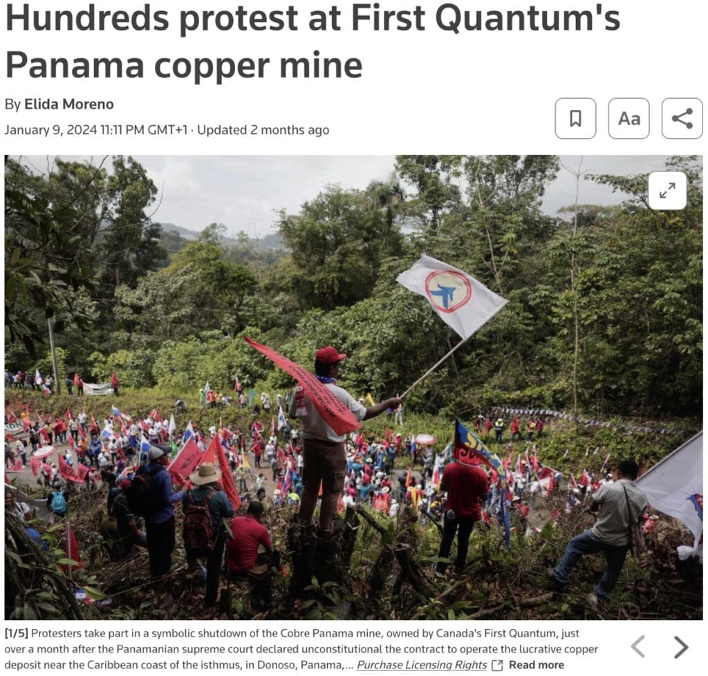 protests in front of copper mine panama