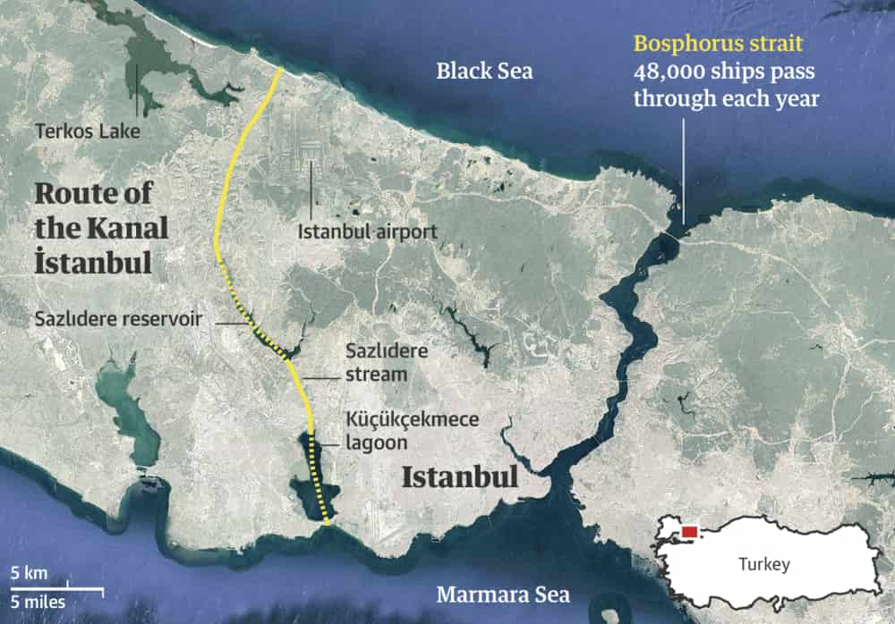 Map of Istanbul with new canal