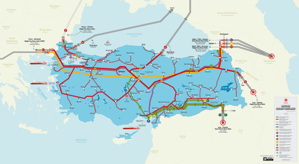map of pipeline networks in Turkey