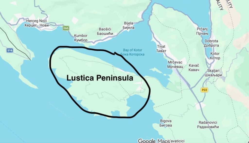 Map of Lustica Peninsula